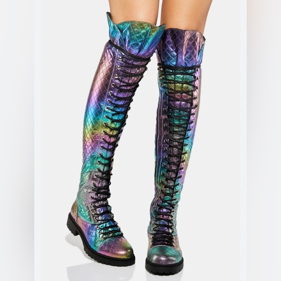 Anthony Wang quilted over the knee lace up boots women’s - Picture 5 of 7